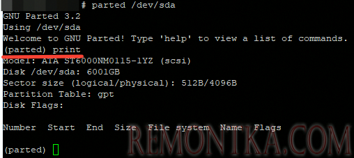 parted print - вывести информацию р разделах на диске