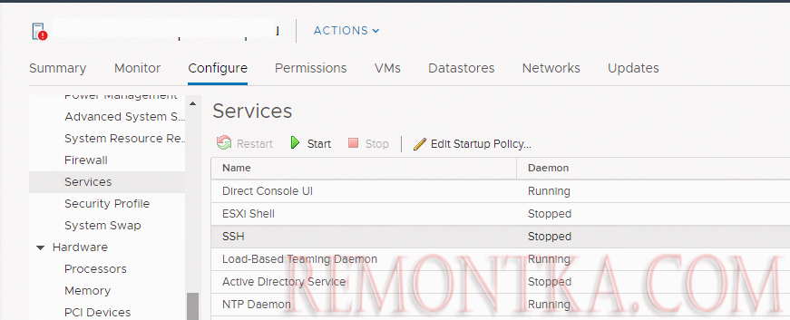 включить ssh в vmware esxi