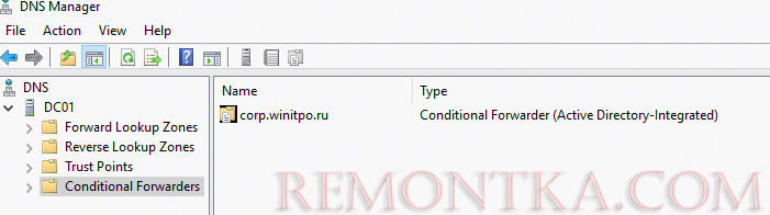 настройка условной пересылки dns в windows server 216