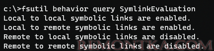fsutil behavior query SymlinkEvaluation