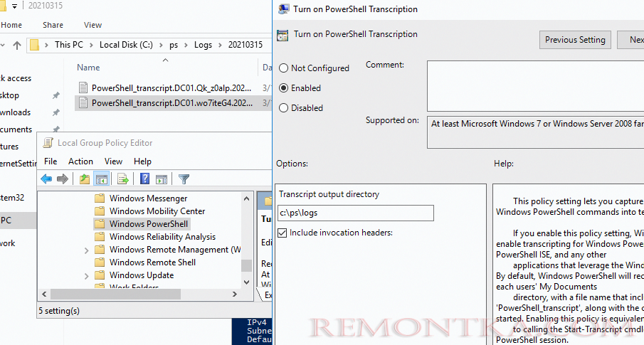 Групповая политика Turn on PowerShell Transcription 