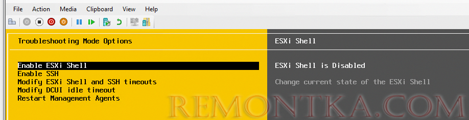 esxi включить shell