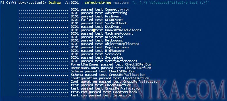 powershell скрипт - вывести информацию о тестах контроллера домена