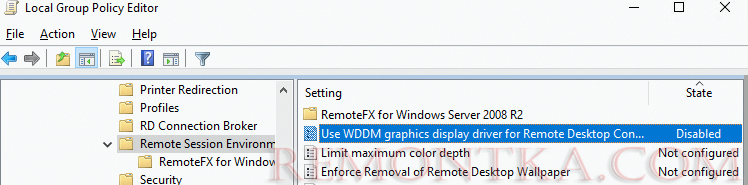 Use WDDM graphics display driver for Remote Desktop Connections