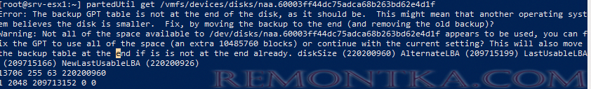 Error: The backup GPT table is not at the end of the disk, as it should be. This might mean that another operating system believes the disk is smaller. Fix, by moving the backup to the end (and removing the old backup)?