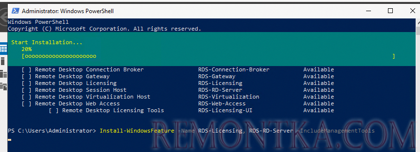 Установка RDS-Licensing, RDS-RD-Server в Windows Server 2019 через PowerShell