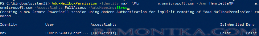 Add-MailboxPermission AccessRights FullAccess 