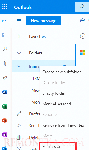 Назначить разрешения на папки в ящике Exchange через Outlook