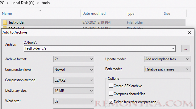 7zip удалить папку с пробелом