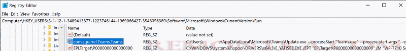 com.squirrel.Teams.Teams параметр реестра, который используется для автозагрузки teams