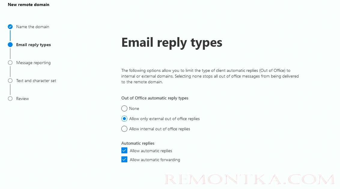 Microsoft 365 Remoter Domains разрешить переадресацию -> Allow automatic forwarding