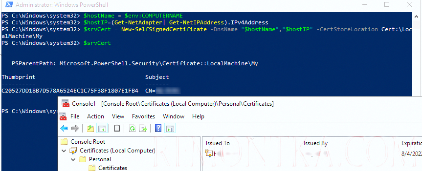 создать самоподписанный SSL сертификат для шифрования winrm трафика