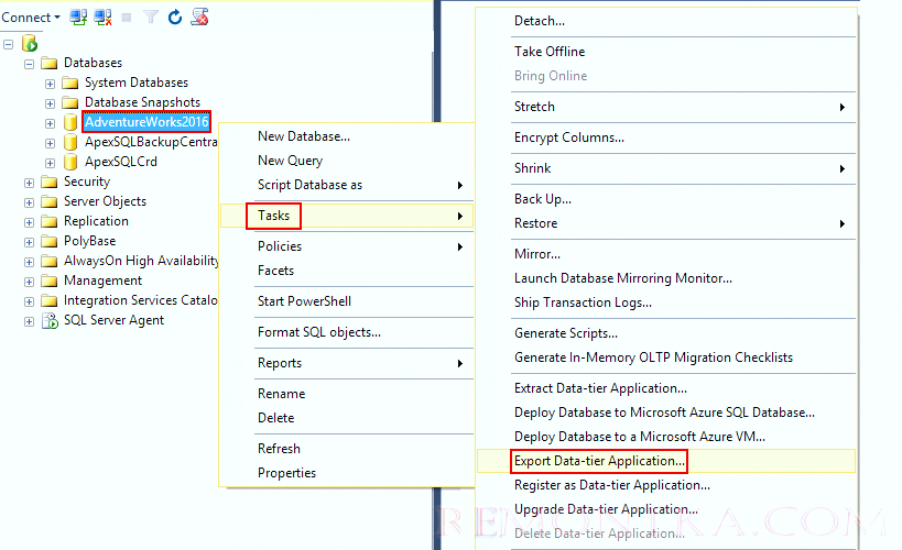 Export Data-tier Application в SQL Server Management