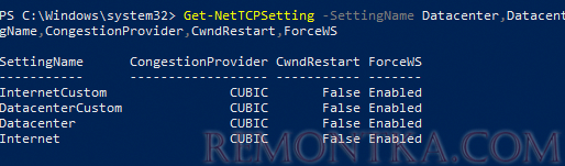 Новые настройки Get-NetTCPSetting в Windows Server 2019