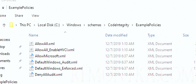 пример xml политик Windows Defender Application Control в каталоге CodeIntegrity ExamplePolicies