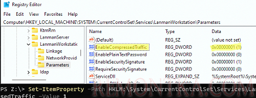 EnableCompressedTraffic - включить SMB сжатие для трафика Windows 11