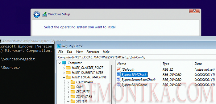 пропустить проверку наличия TPM при установке Windows 11