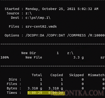 скорость копирования файлов с SMB сжатием в robocopy