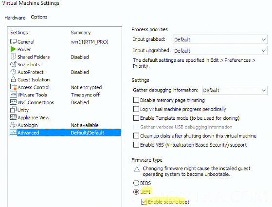 включить uefi и secure boot для виртуальной машины vmware workstation