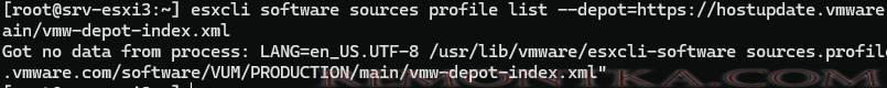 esxcli software sources: ошибка Got no data from process: LANG=en_US.UTF-8