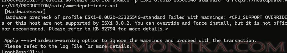 esxcli обновления ошибка hardware The CPUs on this host are not supported 