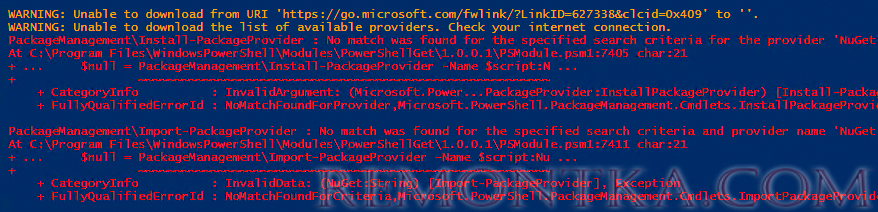 powershell ошибка установки модуля Install-Module: Unable to download from URI