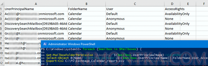 powershell скрипт для экспорта разрешений календарей всех сотрудников организации