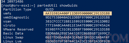 GPT GUID для VMFS раздела AA31E02A400F11DB9590000C2911D1B8