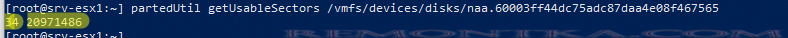 partedUtil getUsableSectors размер vmfs раздела