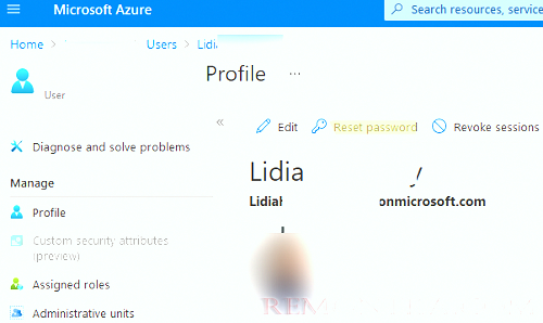 Сбросить пароль пользователя через портала Azure 
