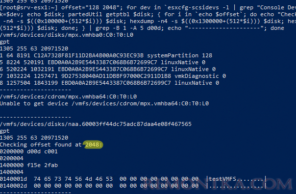 скрипт сканирования разделов в esxi cli