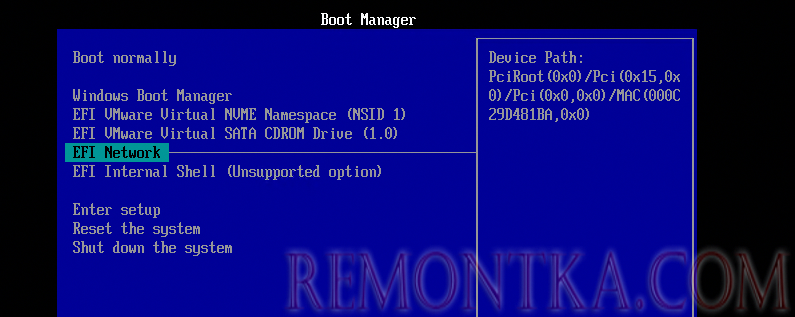 загрузка компьютера по сети через PXE (EFI network)