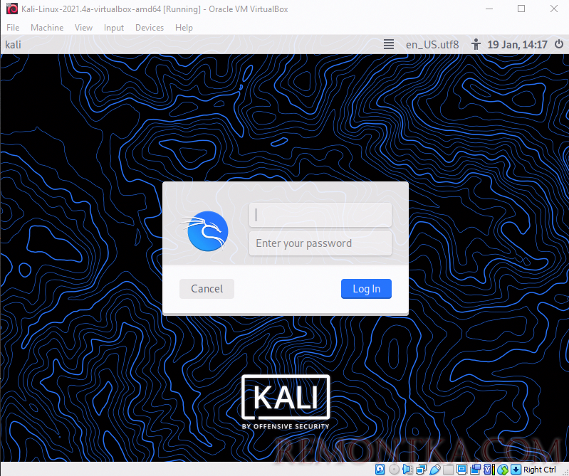 экран входа в Kali LInux