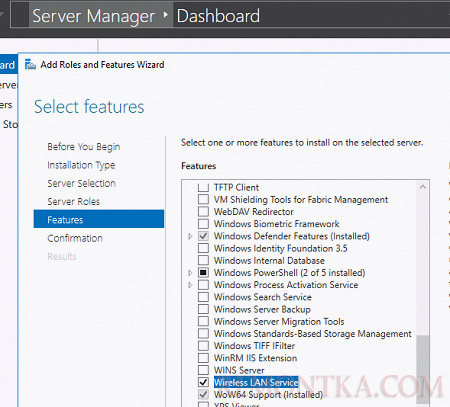 Server Manager установка Wireless LAN Service 