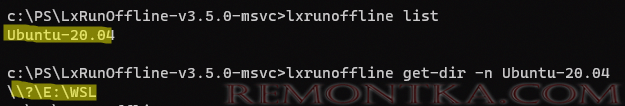 утилита lxrunoffline для переноса файлов WSL