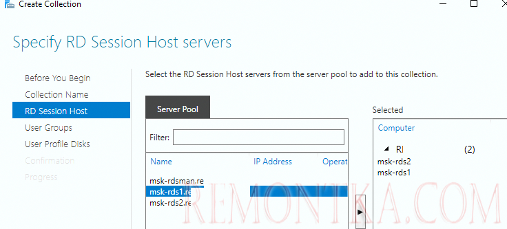 добавить в коллекцию хосты RD Session host