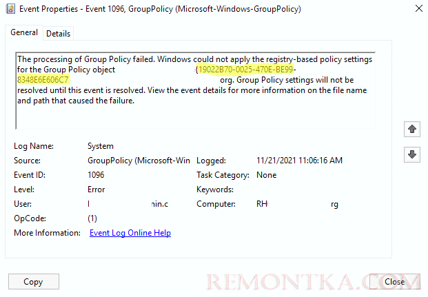 eventid 1095 The processing of Group Policy failed LDAP data is invalid