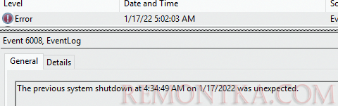 EventID 6008 The previous system shutdown was unexpected.