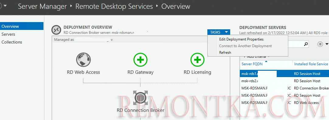 обзор конфигурации RDS в Server Manager