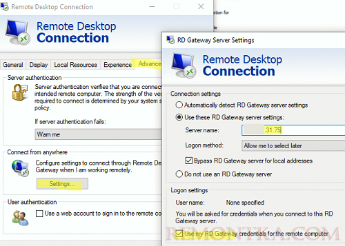 Подключение к RDS через шлюз Remote Desktop Gateway в рабочей группе