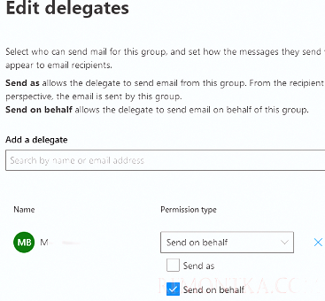 предоставить права на отправку от имени группы в microsoft 365
