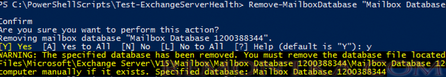 Remove-MailboxDatabase удалить базу данных exchange