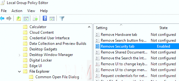 Скрыть вкладку безопасность в Windows с помощью параметра групповой политики Remove Security Tab 