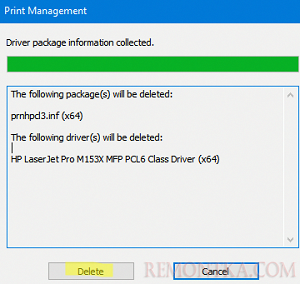 удаление пакета драйвера в диспетчере печати