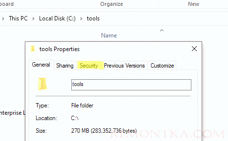 вкладка Security теперь отображается в свойствах папки windows 10