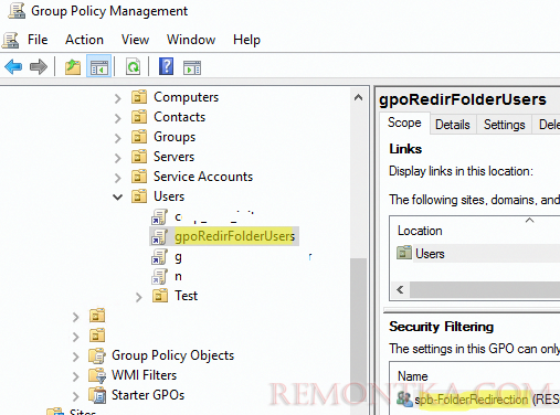 создать GPO для перенаправления папок пользователей