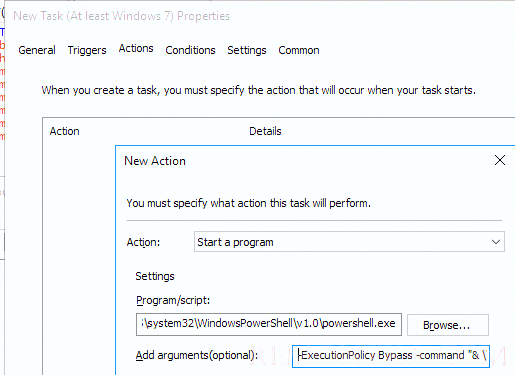 запуск powershell скрипта через задание планировщика task scheduller