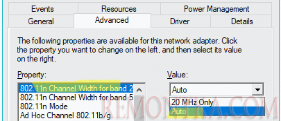 изменить ширину канала в дрвйвере wifi