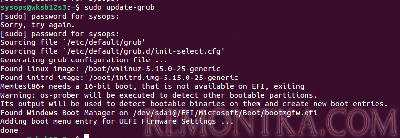 sudo update-grub - обновить конфигурацию GRUB