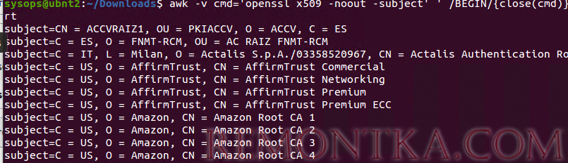 awk вывести доверенные сертификаты
